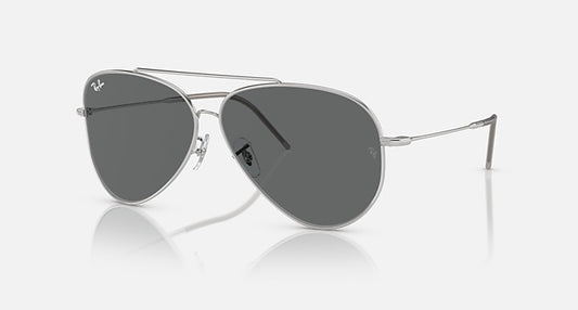 Ray-Ban AVIATOR REVERSE Silver with Dark Grey Solid Color lenses - Quarter