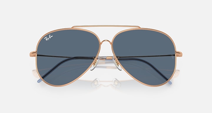 Ray-Ban AVIATOR REVERSE Rose Gold with Blue Solid Color lenses - Closed Front