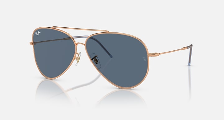 Ray-Ban AVIATOR REVERSE Rose Gold with Blue Solid Color lenses - Quarter