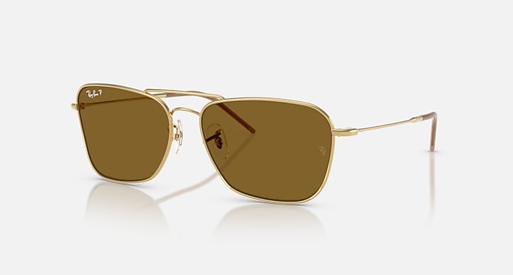 Ray-Ban CARAVAN REVERSE Arista Gold with Polarized Dark Brown Solid Color lenses - Quarter