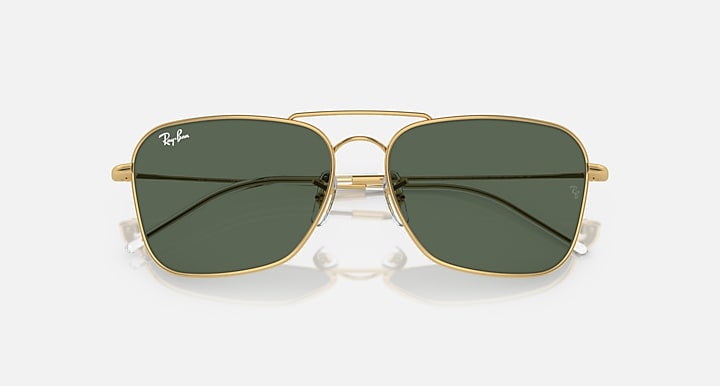 Ray-Ban CARAVAN REVERSE Arista Gold with G-15 Green Solid Color lenses - Closed Front