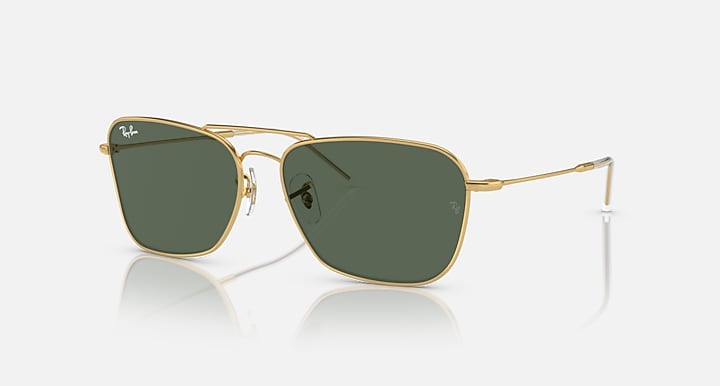 Ray-Ban CARAVAN REVERSE Arista Gold with G-15 Green Solid Color lenses - Quarter