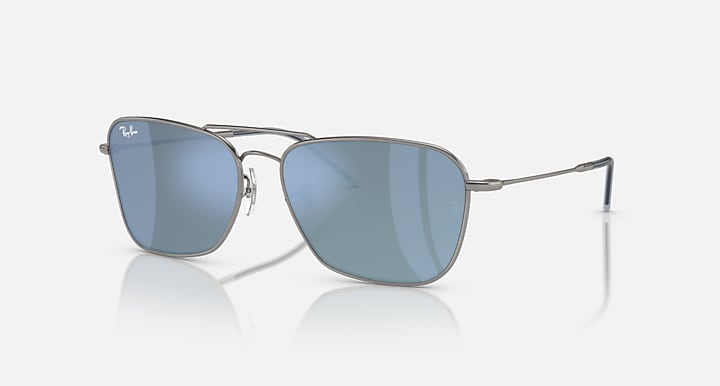 Ray-Ban CARAVAN REVERSE Gunmetal with Light Blue Solid Color - Mirror lenses - Quarter
