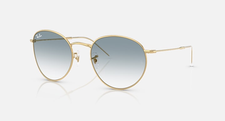 Ray-Ban ROUND REVERSE Arista Gold with Clear Gradient Blue Gradient lenses - Quarter