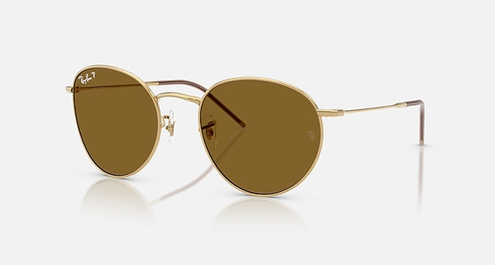 Ray-Ban ROUND REVERSE Arista Gold with Polarized Brown Solid Color lenses - Quarter