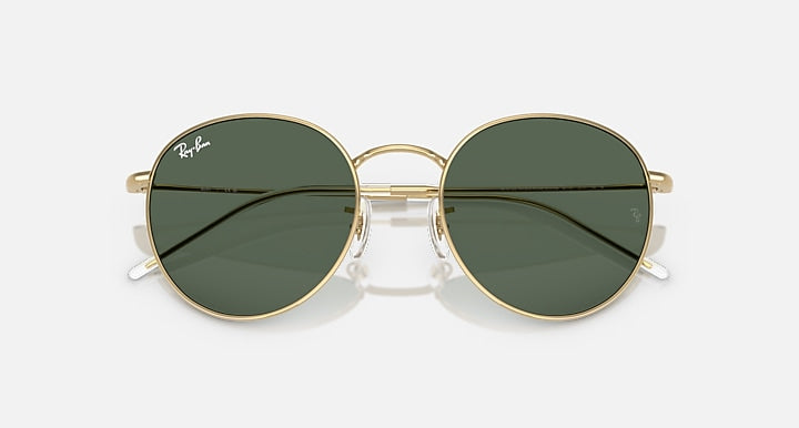 Ray-Ban ROUND REVERSE Arista Gold with Dark Green Solid Color lenses - Closed Front