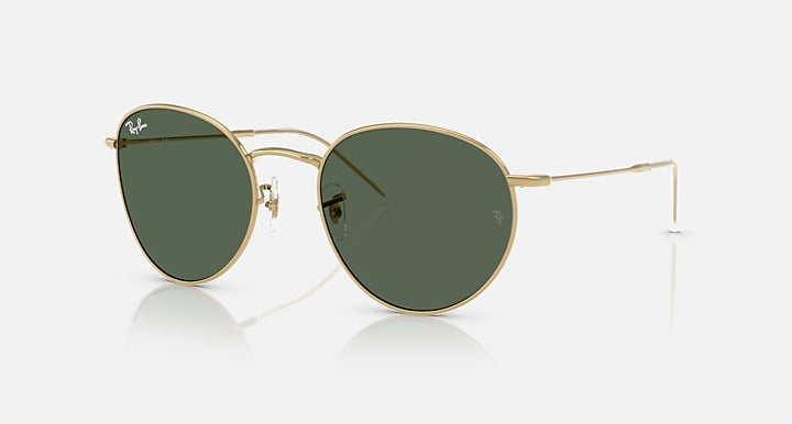 Ray-Ban ROUND REVERSE Arista Gold with Dark Green Solid Color lenses - Quarter