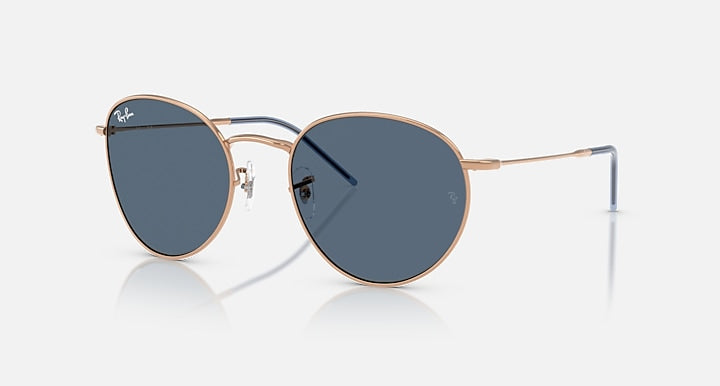 Ray-Ban ROUND REVERSE Rosegold; Rose Gold with Dark Blue Solid Color lenses - Quarter