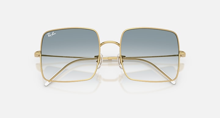 Ray-Ban SQUARE 1971 REVERSE Arista Gold with Clear Gradient Blue Gradient lenses - Closed Front