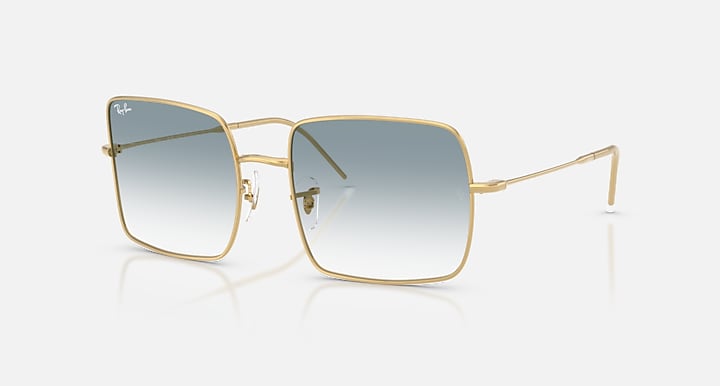 Ray-Ban SQUARE 1971 REVERSE Arista Gold with Clear Gradient Blue Gradient lenses - Quarter
