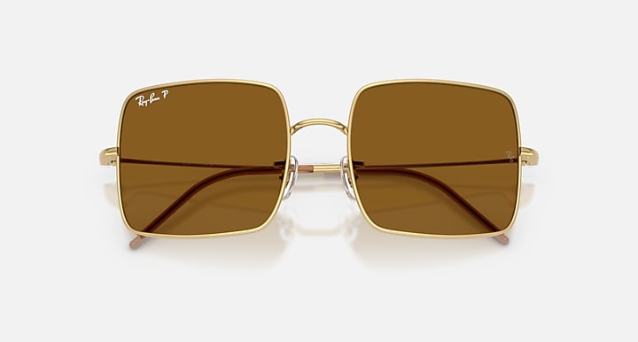 Ray-Ban SQUARE 1971 REVERSE Arista Gold with Dark Brown Polarized Solid Color lenses - Closed Front