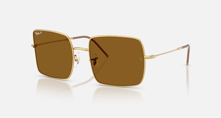 Ray-Ban SQUARE 1971 REVERSE Arista Gold with Dark Brown Polarized Solid Color lenses - Quarter