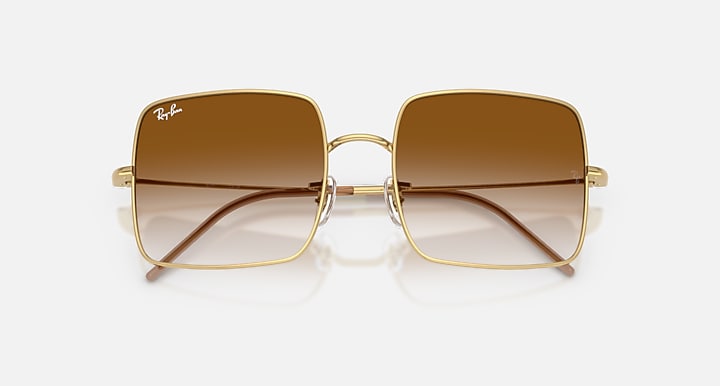 Ray-Ban SQUARE 1971 REVERSE Arista Gold with Clear Gradient Brown Gradient lenses - Closed Front