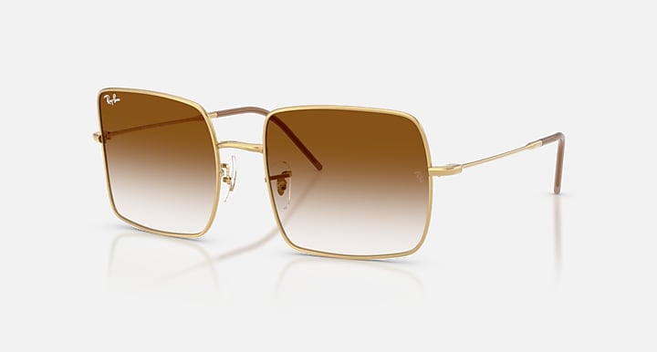 Ray-Ban SQUARE 1971 REVERSE Arista Gold with Clear Gradient Brown Gradient lenses - Quarter