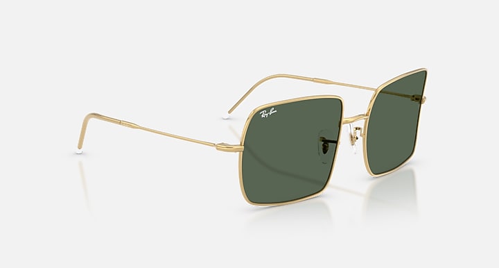 Ray-Ban SQUARE 1971 REVERSE Arista Gold with Dark Green Solid Color lenses - Alternative