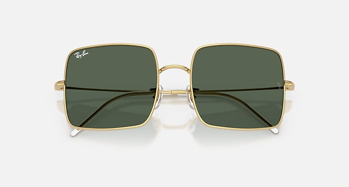 Ray-Ban SQUARE 1971 REVERSE Arista Gold with Dark Green Solid Color lenses - Closed Front