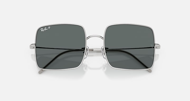 Ray-Ban SQUARE 1971 REVERSE Silver with Dark Grey Polarized Solid Color lenses - Closed Front