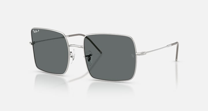 Ray-Ban SQUARE 1971 REVERSE Silver with Dark Grey Polarized Solid Color lenses - Quarter