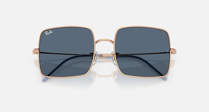 Ray-Ban SQUARE 1971 REVERSE Rose Gold with Dark Blue Solid Color lenses - Closed Front