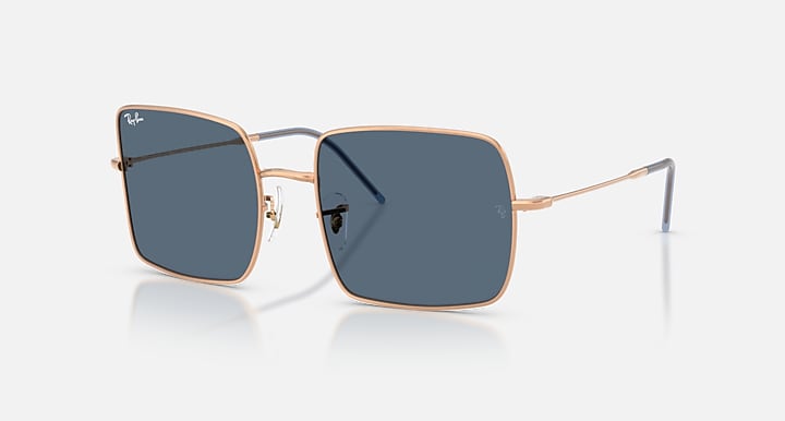Ray-Ban SQUARE 1971 REVERSE Rose Gold with Dark Blue Solid Color lenses - Quarter