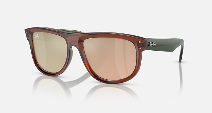 Ray-Ban BOYFRIEND REVERSE Transparent Light Brown; Transparent Green with Light Gold Solid Color - Mirror lenses - Quarter