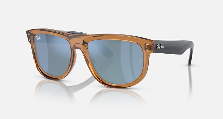 Ray-Ban BOYFRIEND REVERSE Transparent Camel Brown; Transparent Blue with Light Blue Solid Color - Mirror lenses - Quarter