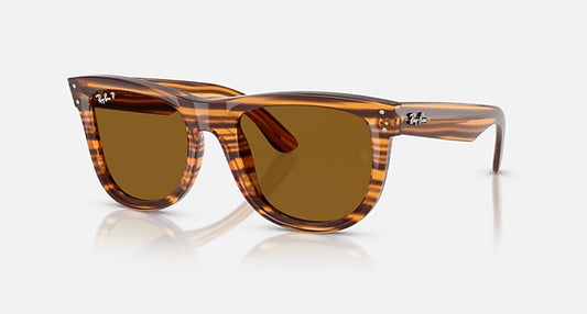 Ray-Ban WAYFARER REVERSE Striped Havana with Polarized Dark Brown Solid Color lenses - Quarter