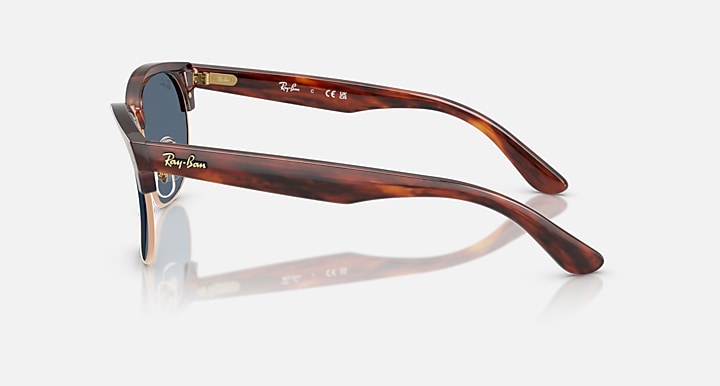 Ray-Ban CLUBMASTER REVERSE Striped Havana On Rose Gold; Striped Havana with Dark Blue Solid Color lenses - Lateral