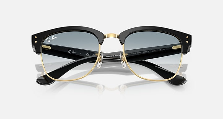 Ray-Ban CLUBMASTER REVERSE Black On Gold; Black with Clear Gradient Blue Gradient lenses - Closed Front