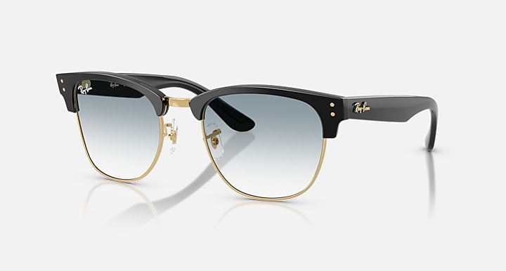 Ray-Ban CLUBMASTER REVERSE Black On Gold; Black with Clear Gradient Blue Gradient lenses - Quarter