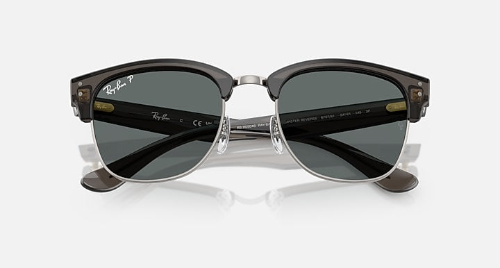 Ray-Ban CLUBMASTER REVERSE Transparent Dark Grey On Gunmetal with Polarized Dark Grey Solid Color lenses - Closed Front