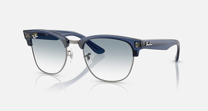 Ray-Ban CLUBMASTER REVERSE Transparent Navy Blue On Gunmetal; Transparent Navy Blue with Clear Gradient Blue Gradient lenses - Quarter