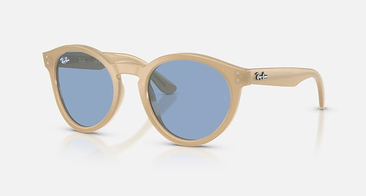 Ray-Ban 2180 REVERSE Opal Beige with Light Blue Solid Color lenses - Quarter