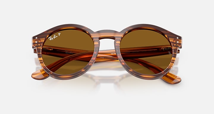 Ray-Ban 2180 REVERSE Striped Havana with Dark Brown Polarized Solid Color lenses - Closed Front