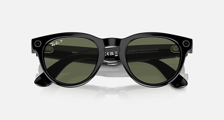 Ray-Ban RAY-BAN META HEADLINER - GEN 1 Black with G-15 Green Polarized Solid Color lenses - Closed Front