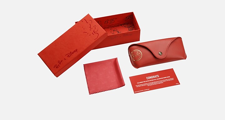Ray-Ban RB3016 CLUBMASTER DISNEY MINNIE MOUSE Red Havana; Red Striped Havana with Grey Polarized Gradient lenses - Packaging