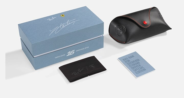 Ray-Ban CHARLES LECLERC DRIVER SPECIAL EDITION 2026 - SCUDERIA FERRARI COLLECTION Transparent with Light Grey Gradient Dark Blue Gradient lenses - Packaging